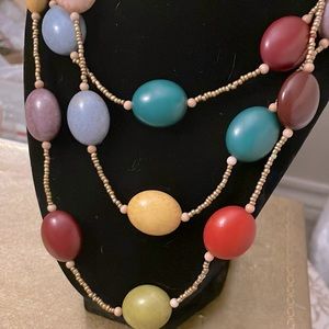 Multi-Colored Stone and Bead Long Necklace